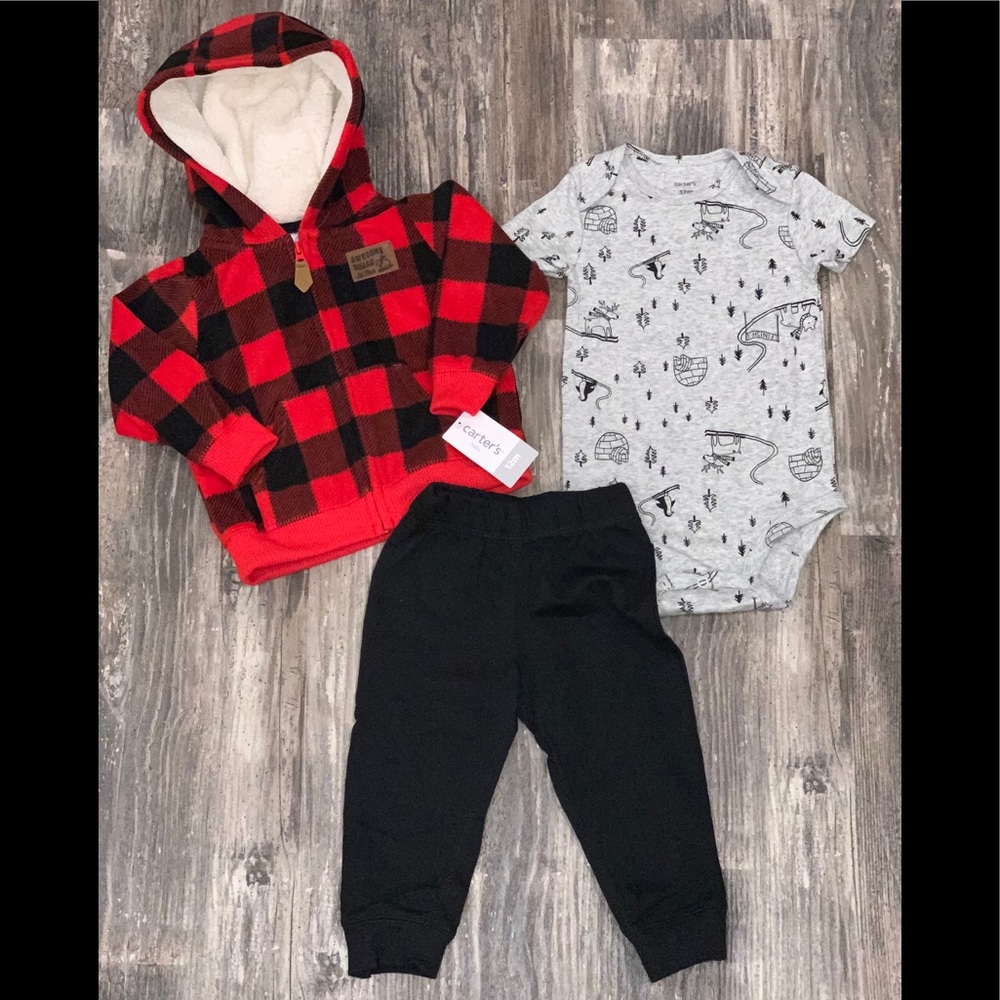 Carter’s Infant Boys 3-Piece Plaid Hooded Set NWT